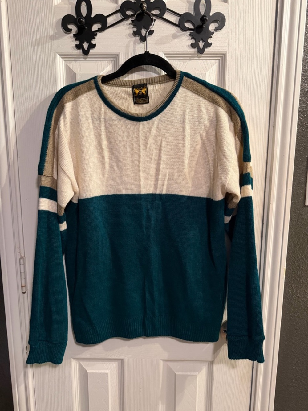 Women’s Teal and Cream Colorblock Sweater